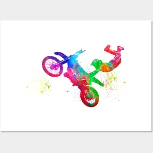 Motocross rider in watercolor Posters and Art